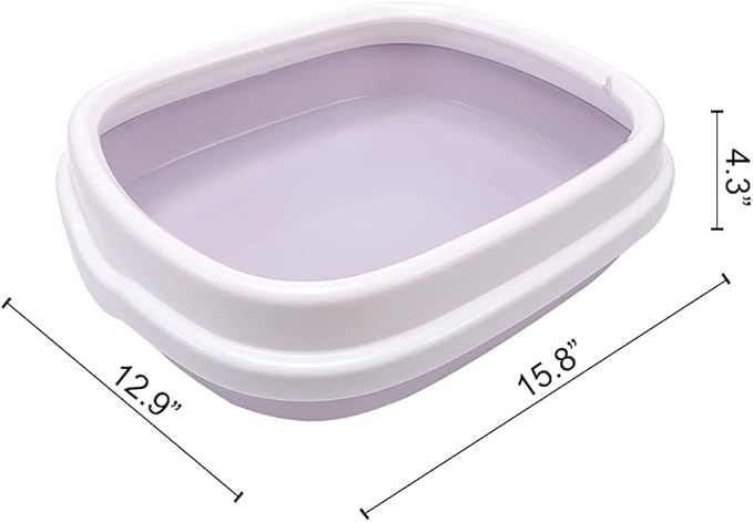 Cat Open Top Litter Box with Lid, Litter Mat, Poop Lifter Scoop & Kitten Kitty Stainless Steel Feeding Dish Bowl, Starter Kit 4 Pack for Small cat Within 5 Months (Grey-Four Entries)