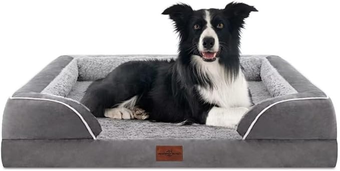 Comfort Expression Large Dog Beds Waterproof Orthopedic Foam Dog Beds for Large Dogs Sofa Comfy Pet Bed with Washable Removable Cover & Non-Slip Bottom(Grey)