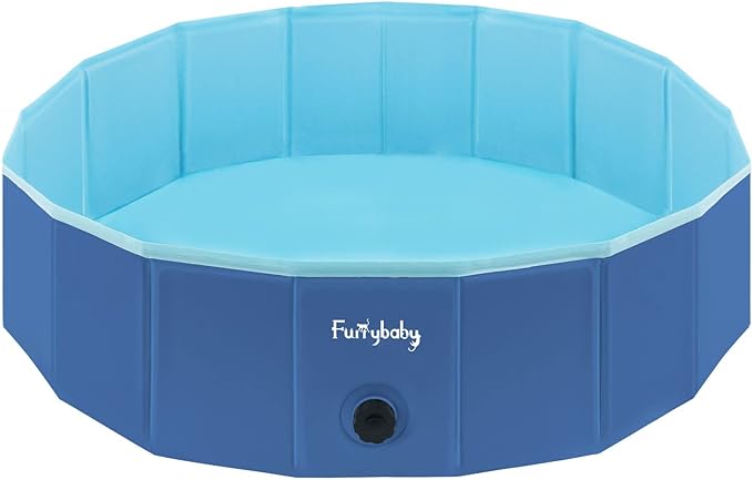 Furrybaby Dog Pool, Kiddie Pool with Hard Plastic Foldable Dog Bath Tub Portable for Dogs, Kids and Pet Swimming (Navy 39'') Indoor and Outdoor