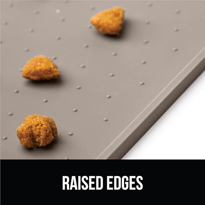 GORILLA GRIP 100% Waterproof Raised Edge BPA Free Silicone Pet Feeding Mat, Dog Cat Food Mats Contain Spills Protects Floors, Placemats for Cats and Dogs Water Bowl, Pets Accessories 28x18 Beige