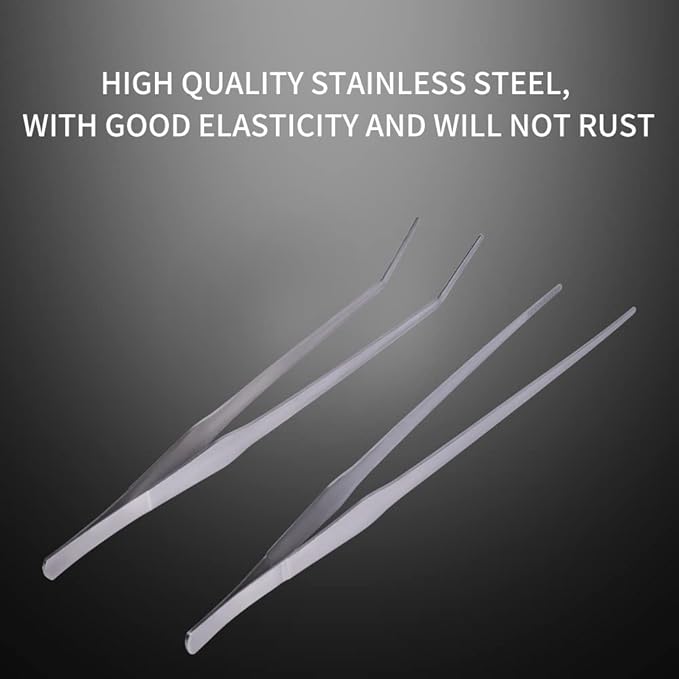 Extra Long Handle Aquarium Tweezers Serving Tongs Feed clamp,2 Pack Stainless Steel Straight and Curved Tweezers Set for Fish Tank Plants Reptile Feeding Tongs(15 Inchs)