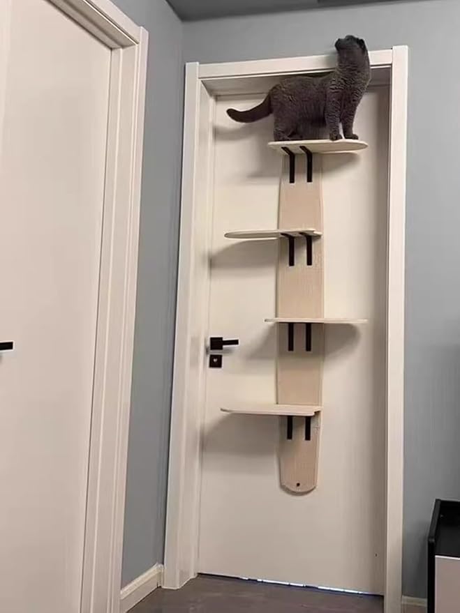 Door Hanging Cat Shelf, Multi Level Door Hanging Cat, Cat Tree Door Hanger Mounted Cat Shelves Cat Ladder, 4-Levels Over Door Cat Climber for Indoor Cats