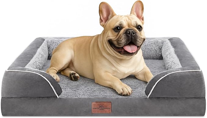 Comfort Expression Small Dog Beds Waterproof Orthopedic Foam Dog Sofa Beds for Medium Dogs Comfy Pet Bed with Washable Removable Cover & Non-Slip Bottom(Small,Grey)