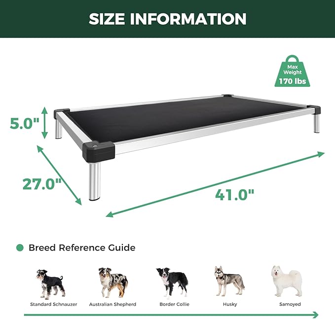 FXW TitanNest Chew-Proof Elevated Dog Bed, Raised Cot for Indoor/Outdoor/Camping Use, Durable & Washable Padded Pet Bed for Medium Dogs, 41.0" L x 27.0" W x 5.0" H, Black