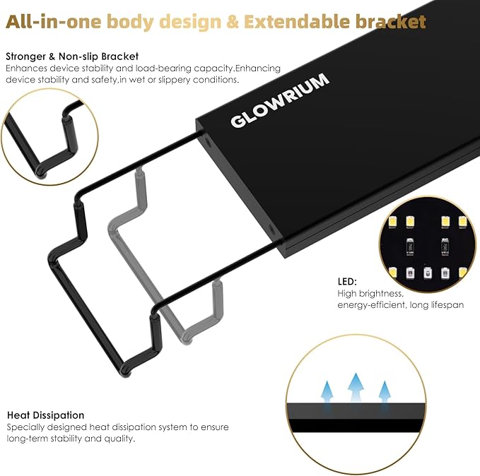 GLOWRIUM Aquarium Light, LED Full Spectrum Freshwater Fish Tank, infinitely dimmable, Fish Tank Light with auto-on/Off Timer (30-35 in)