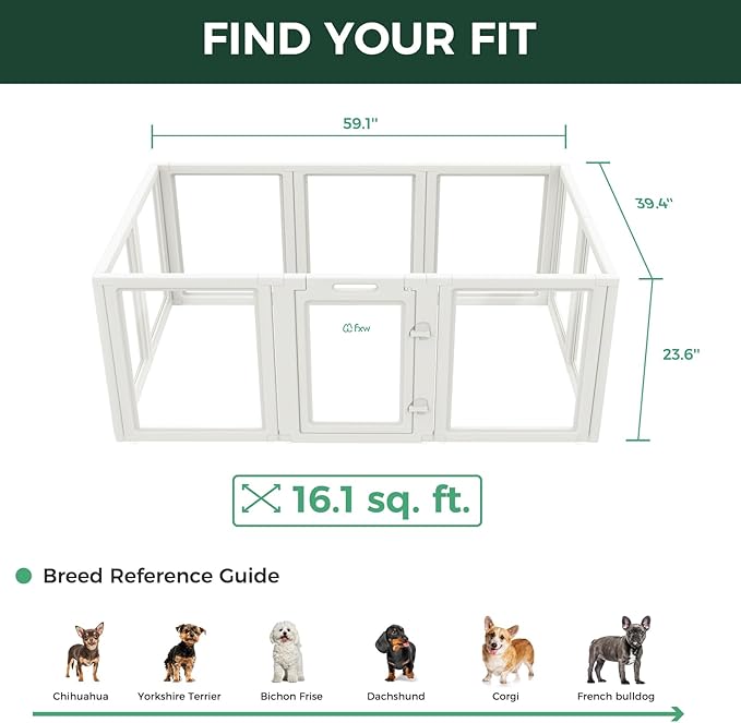FXW AuraSpace Acrylic Indoor Unleashed Dog Playpen for Puppies and Small Dogs, 24 Inch, 10 Panels, White