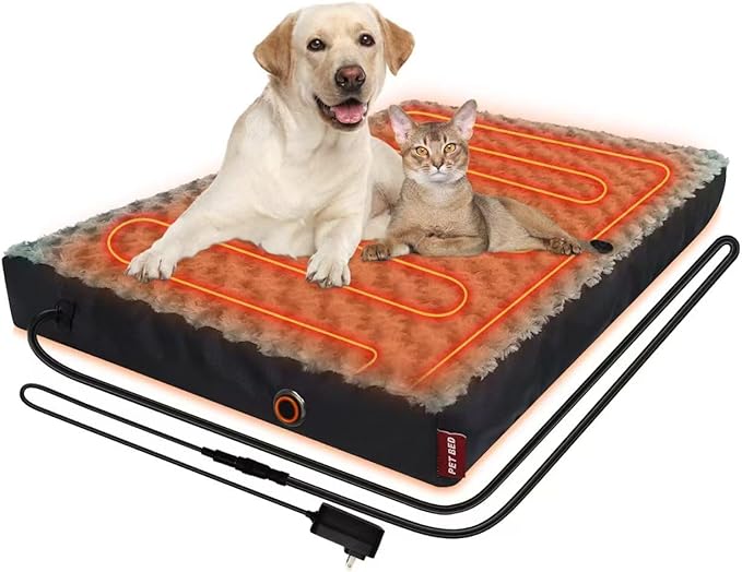 Heated Dog Bed with12V~24V Safe Voltage, Electric Heating Arthritis Orthopedic Dog Bed with Thickened Memory Foam, Heated Pet Bed with Waterproof Cover for Medium Dogs, Large Dogs (Medium)