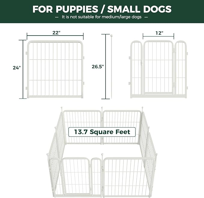 FXW Rollick Unleashed Dog Playpen for Indoor, Yard, RV Camping, 24 inch 16 Panels for Small and Puppy Dogs, White│Patented
