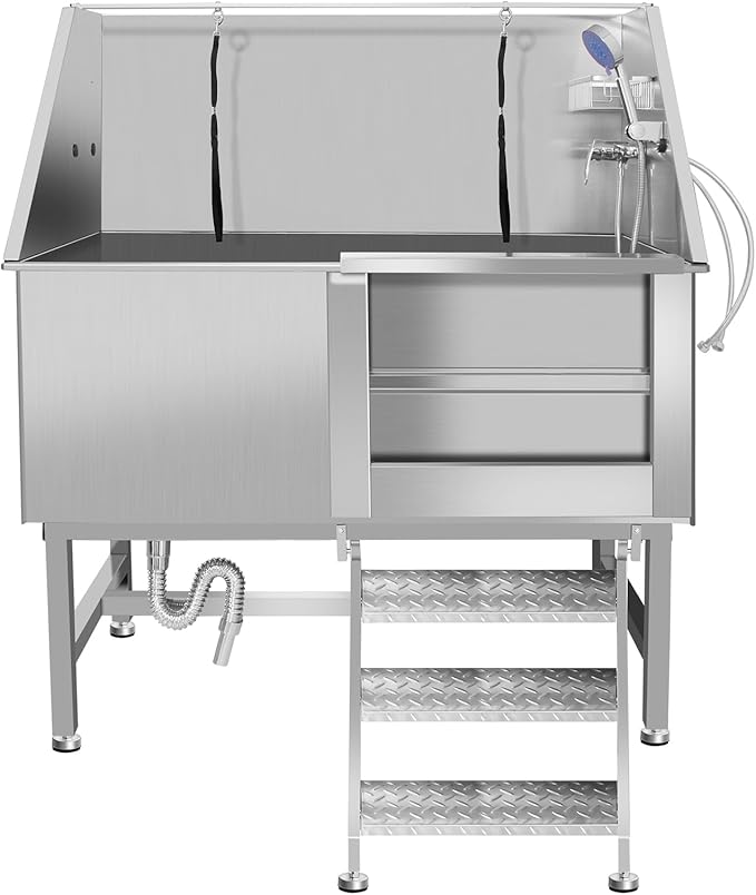 Dog Washing Station 38'' Stainless Steel Pet Grooming Tub for Large Dogs Over-Size Professional Dog Grooming Bathtub Station Wash Shower Sink Pet Grooming Bathtub Station