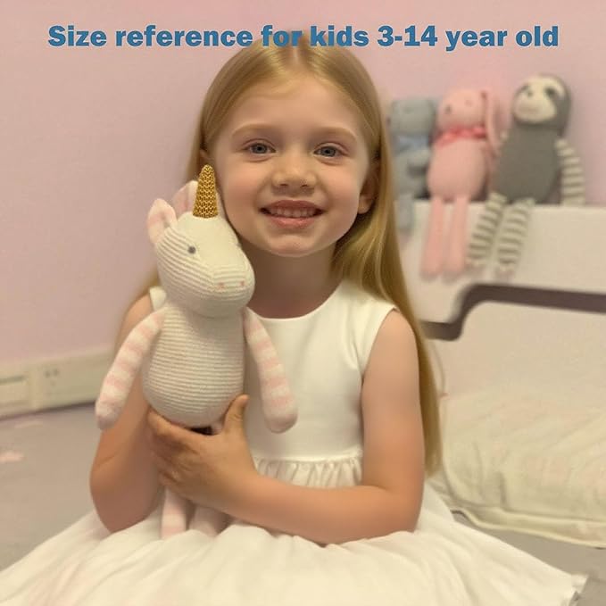 100% Organic Cotton Baby Stuffed Animal, Pink Unicorn Plush for Newborn 7.1"