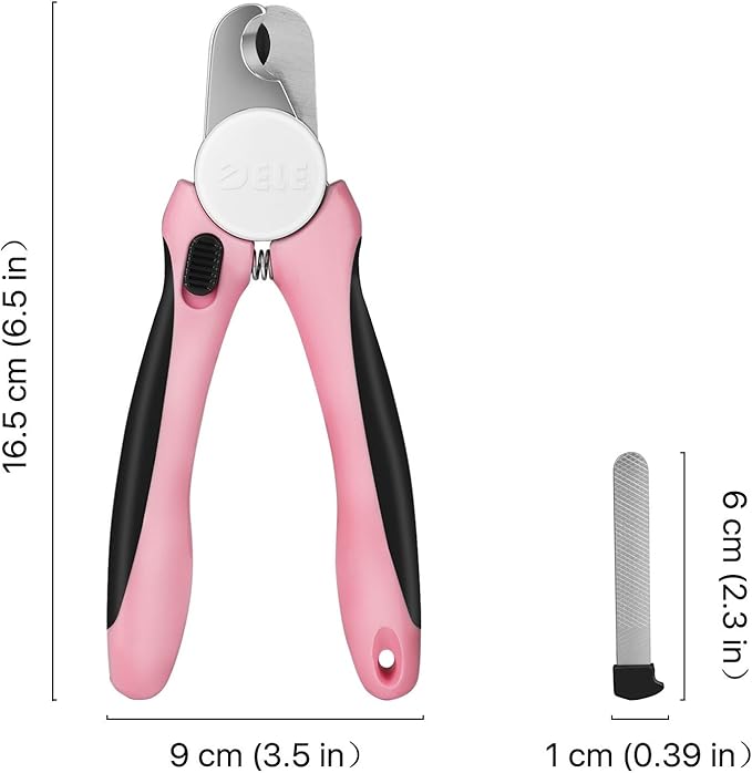 Flexzion Dog Cat Nail Clipper and Trimmer, Pet Toe Claw Scissor Grooming Tool with Stainless Steel Blades File Easy Grip Handle Safety Guard Avoid Overcutting for Small Medium Large Breed Puppy, Pink