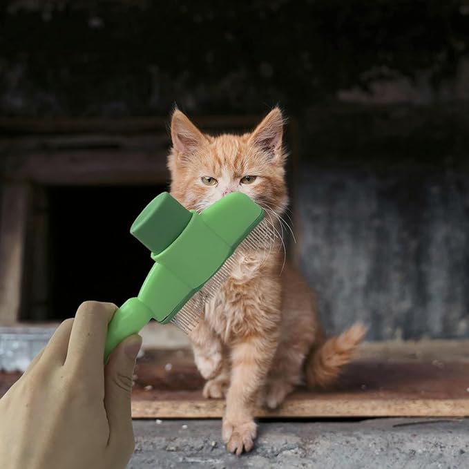 2PCS Cat Comb Dog Hair Comb,Pet Grooming Cleaning Comb,Pet Hair Removal Tool with Release Button