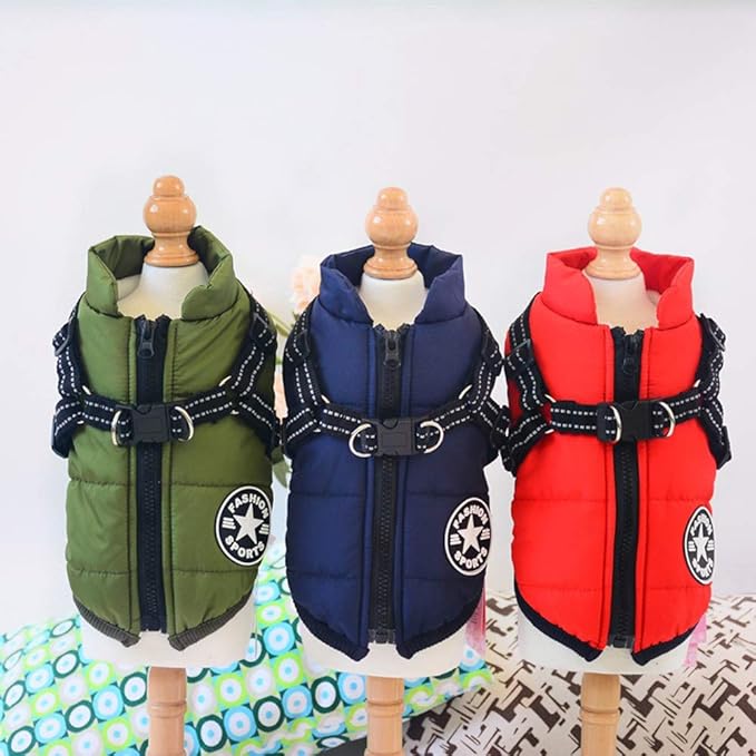 HDKUW Small Dog Jacket, Small Dog Coat Harness Winter Warm Vest Jacket Waterproof Cotton Costume for Puppy Small Dogs (L, Red)