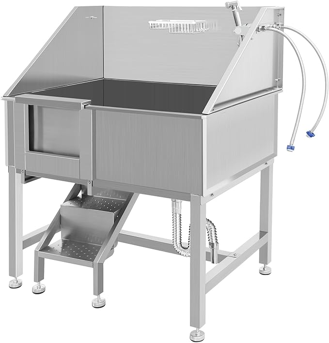 Dog Washing Station 38'' Stainless Steel Pet Grooming Tub for Large Dogs Over-Size Professional Dog Grooming Bathtub Station Wash Shower Sink Pet Grooming Bathtub Station,Left Door