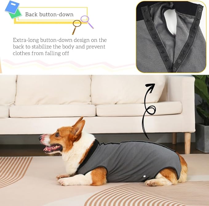 Dog Surgery Recovery Suit,Abdominal Surgical Suit for Dogs,Recovery Suit for Dogs,Prevent Licking Surgical Wound Dog Cone Alternative Grey L