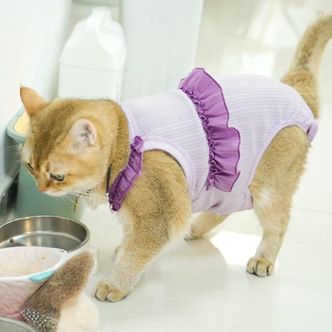 Cat Recovery Suit,Kitten Onesie After Surgery,E-Collar Alternative for Abdominal Wound and Skin Diseases,Soft Breathable Bodysuit After Spay(Purple-m)