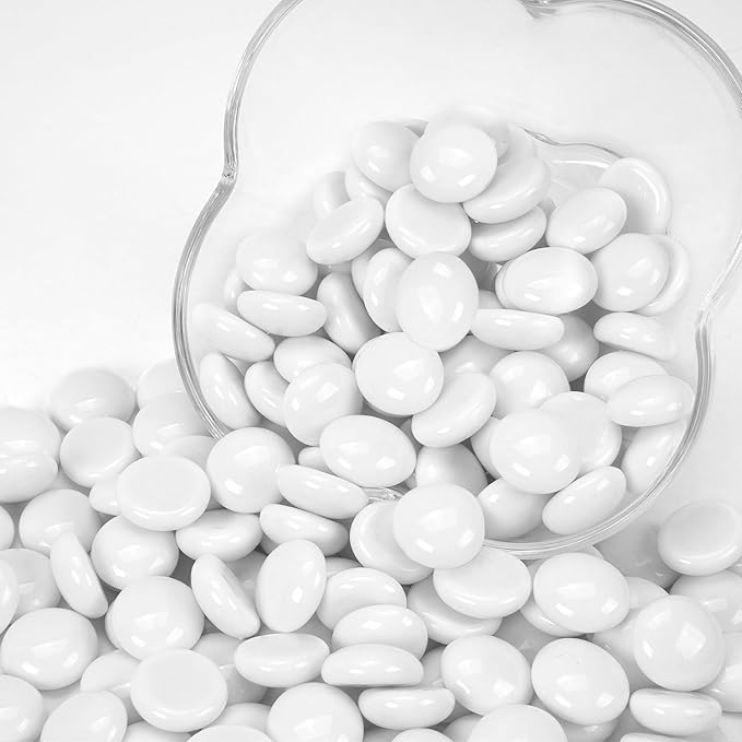 5LB White Flat Glass Marbles for Vases, Gemstone Beads Vase Filler Decorative Glass Pebbles for Fish Tank, DIY Crafts, Aquarium Decor Rocks