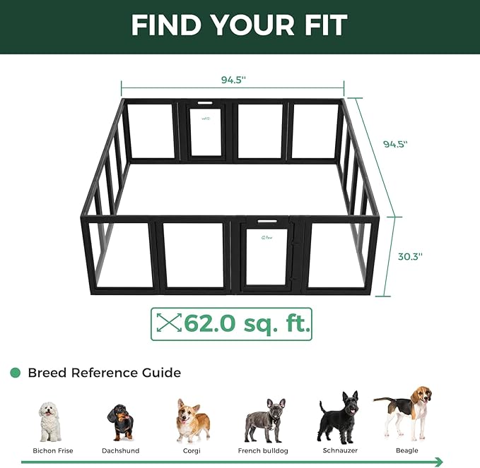 FXW AuraSpace Acrylic Indoor Unleashed Dog Playpen for Small and Medium Dogs, 30 Inch, 16 Panels, Black