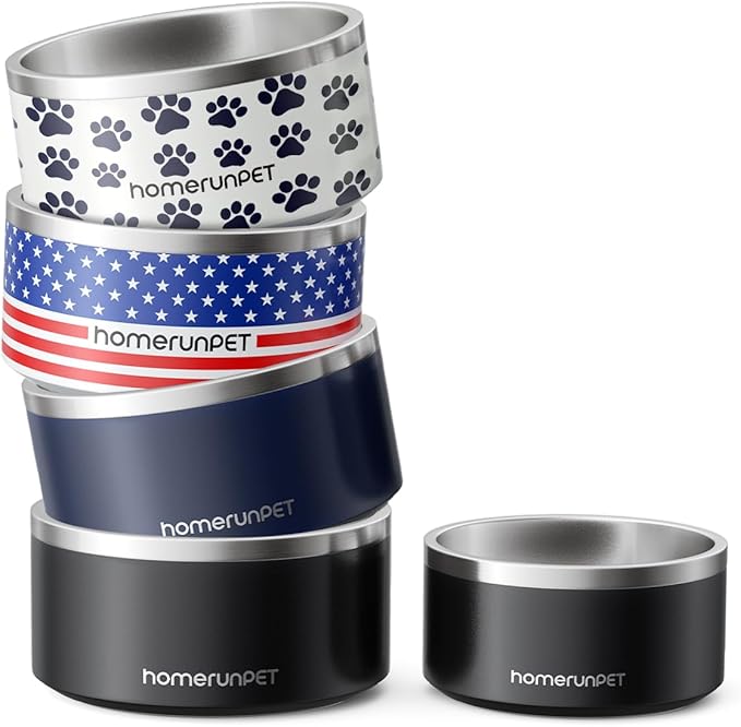 Dog Bowl, HomeRunPet Dog Food Water Bowl with Non-Slip Rubber Base, Metal Insulated Stainless Steel Dog Bowls, Double Wall Dog Bowl for Small Medium Large Dogs, Durable, Dishwasher Safe, 32oz