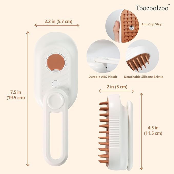 3-in-1 Cat Steam Brush, Rechargeable Cat Brush with Steam, Spritz Defur Comb for Dogs, Spritz Defur Comb for Cats (White)