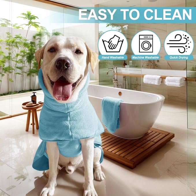 Giant Dog Bath Bubble, Quick Drying Super Absorbent Used for After Bathing, Warm Dog Towels, Adjustable Hoodies and Belts for Pet Dogs Bath Clothes Products (Blue, 6XL)