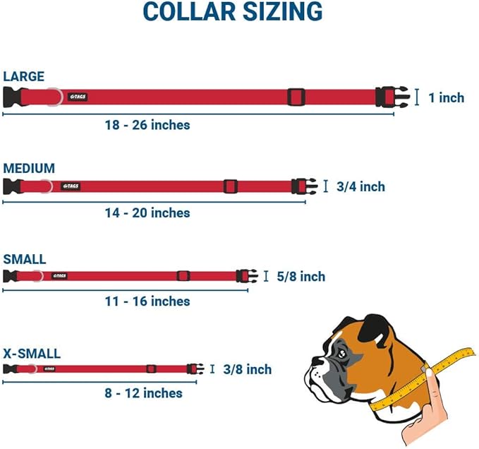 GoTags Personalized Dog Collar with Nameplate, Adjustable Dog Collar with Custom Engraved Slide On Pet ID Tag in Stainless Steel, Silent, No Noise Dog Tag for Large Medium and Small (Red, X-Small)