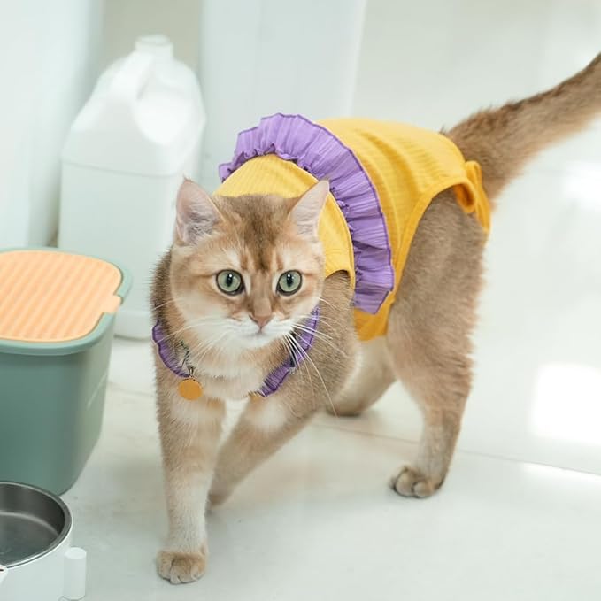 Cat Recovery Suit,Kitten Onesie After Surgery,E-Collar Alternative for Abdominal Wound and Skin Diseases,Soft Breathable Bodysuit After Spay(Yellow-XL)