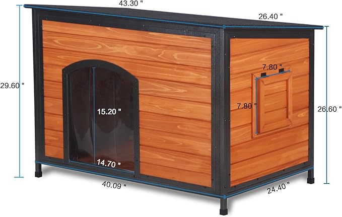 Dog House Outdoor Weatherproof 43.3" L Chew Proof Dog Kennel for Small Medium Large Dogs with Strong Metal Chew Proof Frame Raised Design