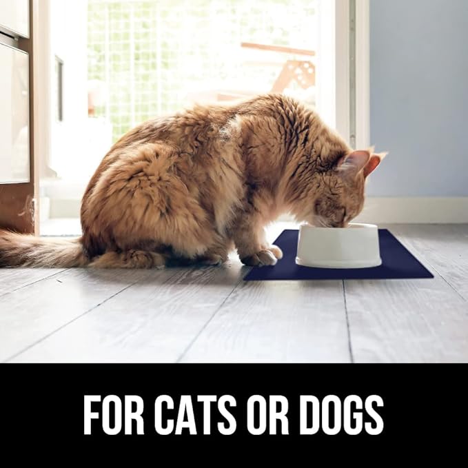 GORILLA GRIP 100% Waterproof Raised Edge BPA Free Silicone Pet Feeding Mat, Dog Cat Food Mats Contain Spills Protects Floors, Placemats for Cats and Dogs Water Bowl, Pets Accessories 28x18 Navy