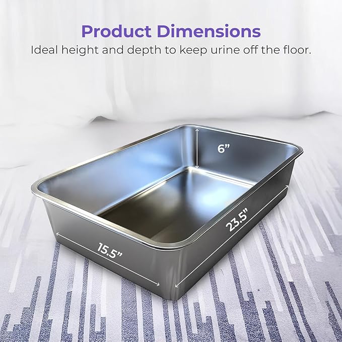 iPrimio Stainless Steel Litter Box - No Stick Litter Pan for Cats - XL Cat Box with Teflon Coating - Never Absorbs Odor or Rust - Ergonomic, Easy to Clean, Durable, Nonstick, Spacious Pans