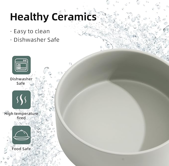 Ceramic 6.1inch Non-Slip Dog Food and Water Bowl for Small & Medium Breed Dogs,Pet Bowl for Replacement, Protects Cervical Spine (Grey)