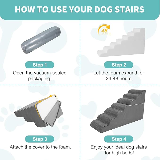 6-Step Dog Stairs for High Bed - 25.5" Adjustable Dog Ramps for Couch, Non-Slip Sturdy Pet Steps for Small Dogs, Washable Cover, Removable Modular Design, Dual 11” & 14.5” Steps for Custom Height