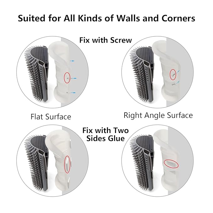 Extended (6.1") 2 Pack Self Grooming Cat Brush - Wall Corner Scratcher with Massage Combs for Long and Short Fur Cats, Kittens (Grey)
