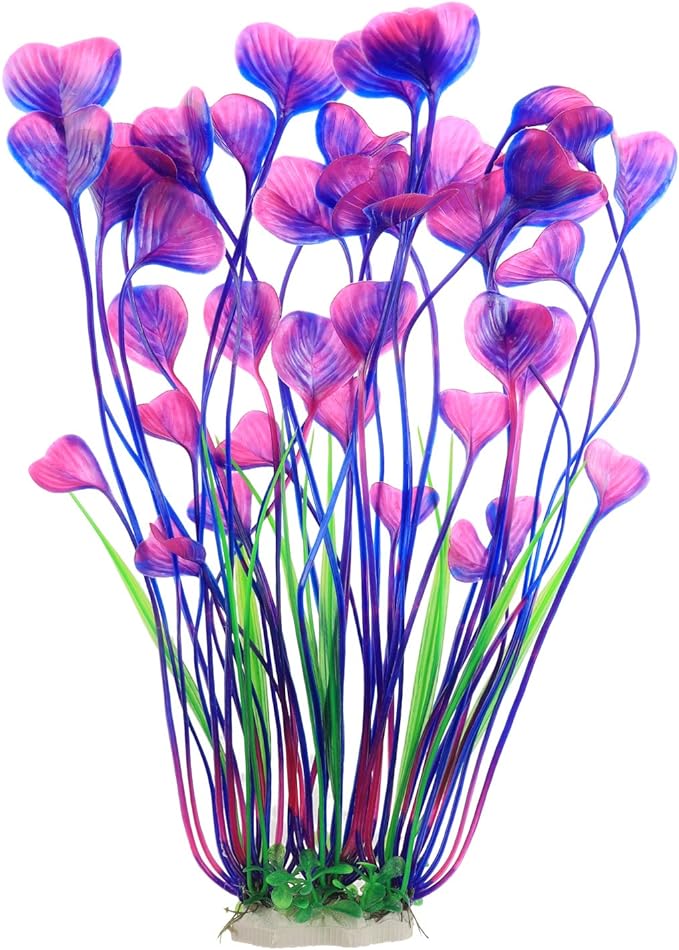 ALEGI Fish Tank Decorations Plastic Plants Large,Aquarium Artificial Plants Decoration Ornament Safe for All Fish-16 inch 2Pcs (Purple 2 pcs)