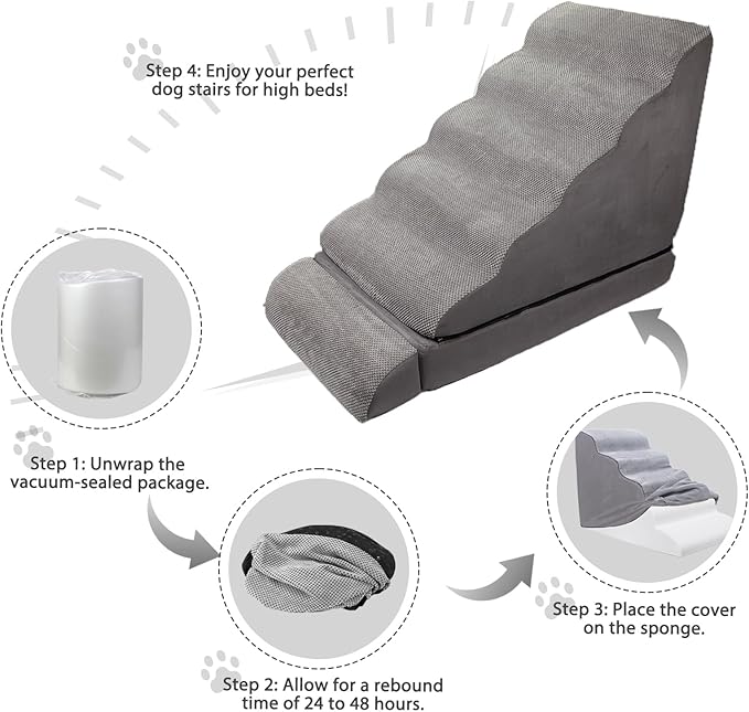 Dog Stairs & Steps for High Beds 30 Inches Tall, LitaiL 6 Steps Pet Stairs/Steps for Beds 24-30inch High for Small Large Dogs, Non-Slip Dog Ramps/Ladder for Old Dogs/Cats