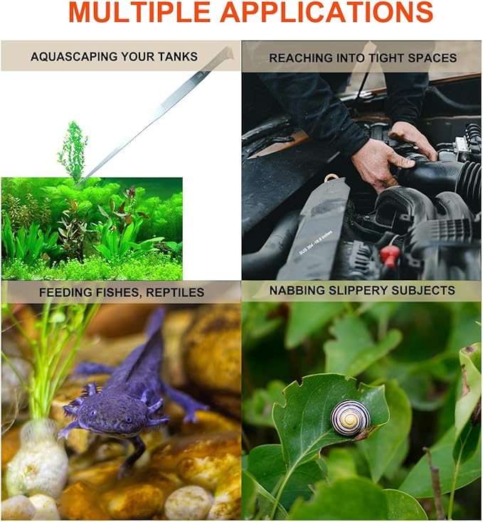 2 Pack Extra Long Tweezers, Fecsam Feeding Tongs, 18.9 inch & 10.5 inch Curved Aquarium Stainless Steel Large Aquascape Tools for Fish Tank, Terrarium,Aquascaping, Reptile, Bearded Dragon