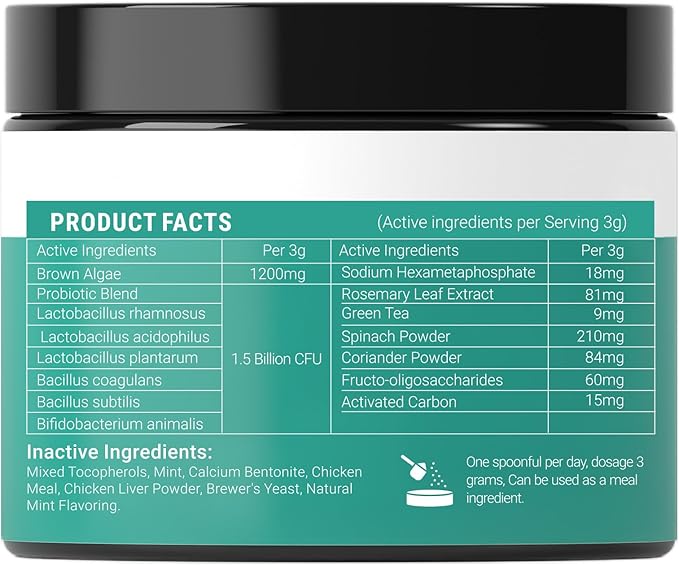 Dog Teeth Cleaning Powder - Dog Breath Freshener + Dental Care for Doggies & Cats + Tartar Remover for Teeth with Natural Ingredients + Probiotics Blend (Mint - 100g)