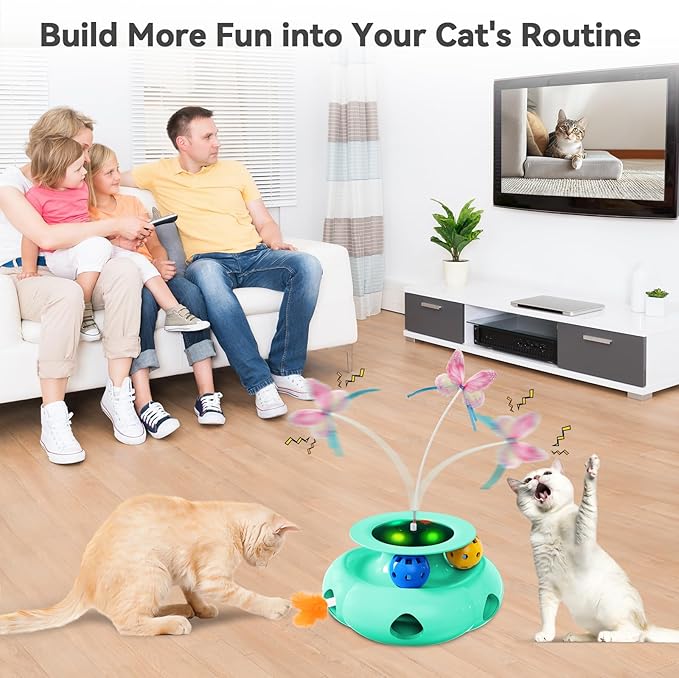 Cat Toys Interactive Rechargeable 3in1 Whack a Mole Cat Toy, Fluttering Butterfly, Track Balls, Touch Activated Automatic Kitten Toys for Indoor Cats