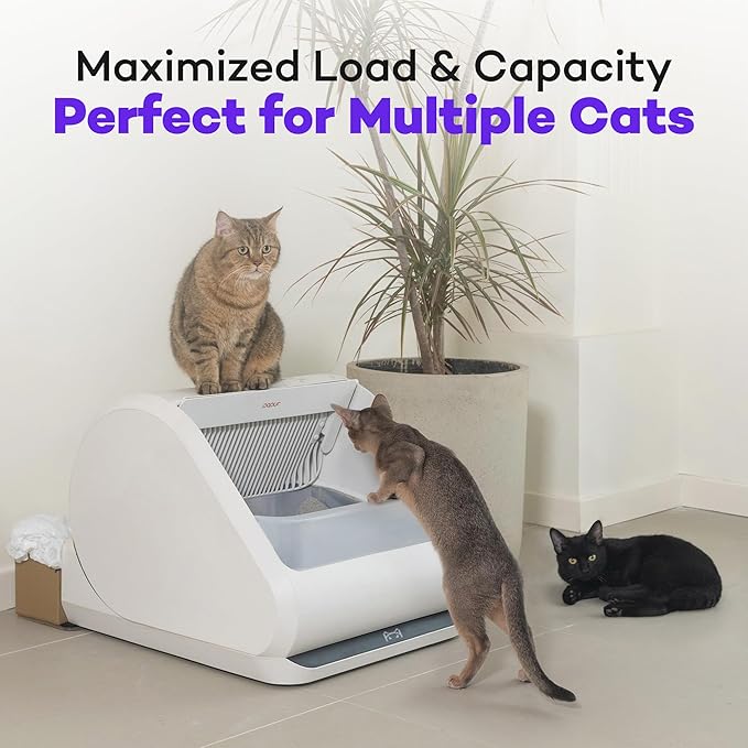 (Upgraded) Popur X5 Self Cleaning Cat Litter Box - Unique Open Top Split System - Automatic Litter Scooping Robot, Odor-Seal, 24 Inch Tray, 30-Day Capacity, 33 lbs. Load, 99% Leakproof (Cardboard Bin)