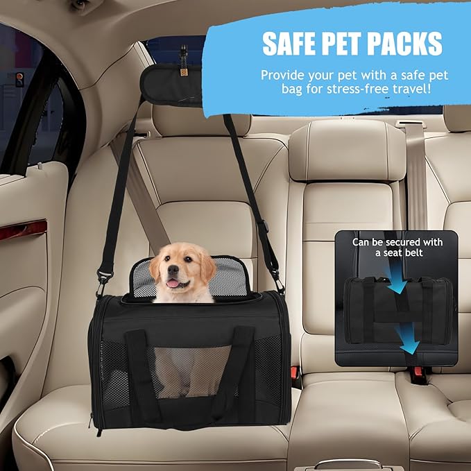 Carriers Soft-Sided Pet Carrier for Cats Dogs Under 15 lbs,TSA Airline Approved with 4 Ventilated Windows(Medium,Black)