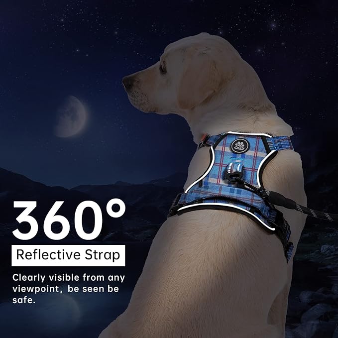 IVY&LANE No Pull Dog Harness with Leash Set, Reflective No Choke Pet Vest,Adjustable Oxford Dog Vest Harness with Easy Control Handle for Large Dogs (Checkered Blue,XL)