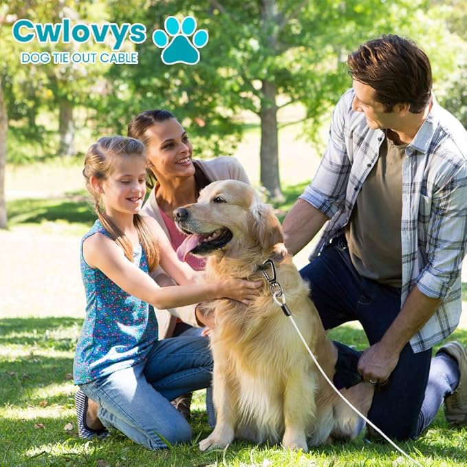 Dog tie Out Cable, 10/20/25/30/50/70/100 feet, Suitable for Dogs up to 350 pounds, Dog Cable with Swivel Buckle, Lightweight, Non-Winding, for Outdoor Camping, Yard Dog Cable (White, 70FT)