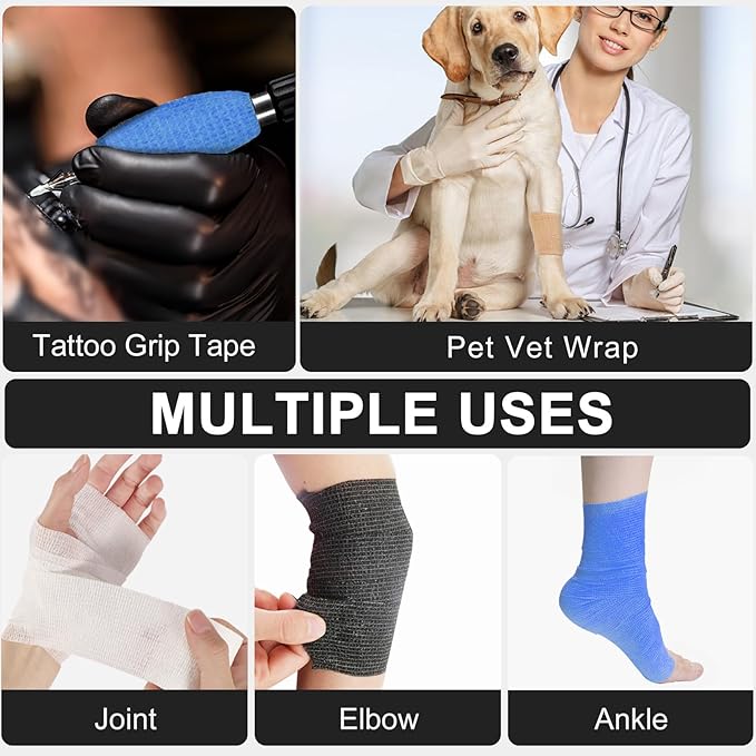 24 Pack Self Adhesive Bandage Wrap 2 Inch, White Medical Tape Elastic Cohesive Bandage Rolls Self Adherent, Self Sticking Tape First Aid Gauze for Sports, Leg, Knee, Ankle, Swelling, Wrist Sprains