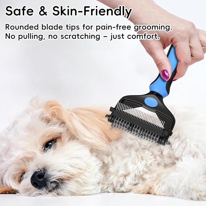 3-in-1 Pet Deshedding Tool β Grooming Brush for Dogs & Cats with Undercoat Rake & Dematting Comb (Blue)