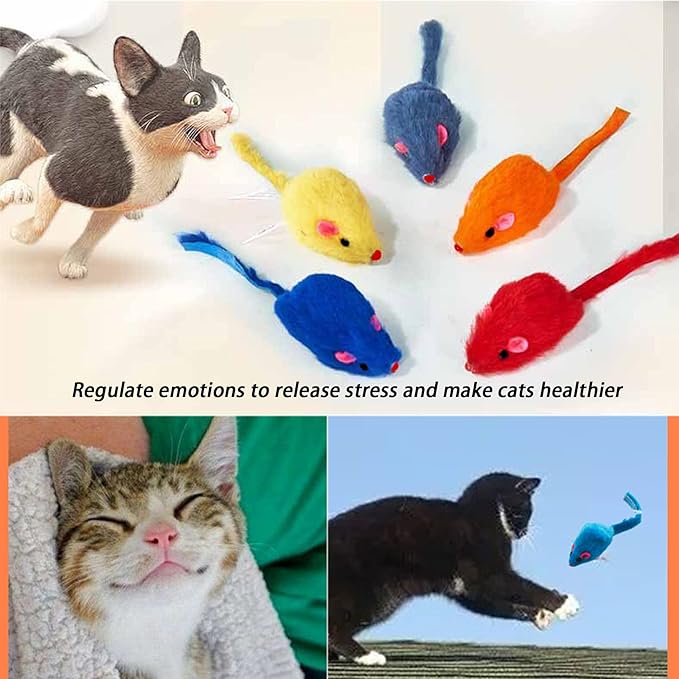 Furry Cat Toys Mice Rattle Interactive Mouse Toy for Indoor Cats Catnip Ball Pet Play Fur Ball Rabbit Assorted Color