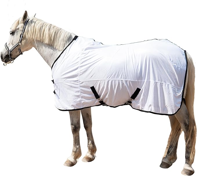 Horse Fly Sheet Equine Summer Sheets, Comfy Mesh Bug and Mosquito Protection Standard Neck - White 72"