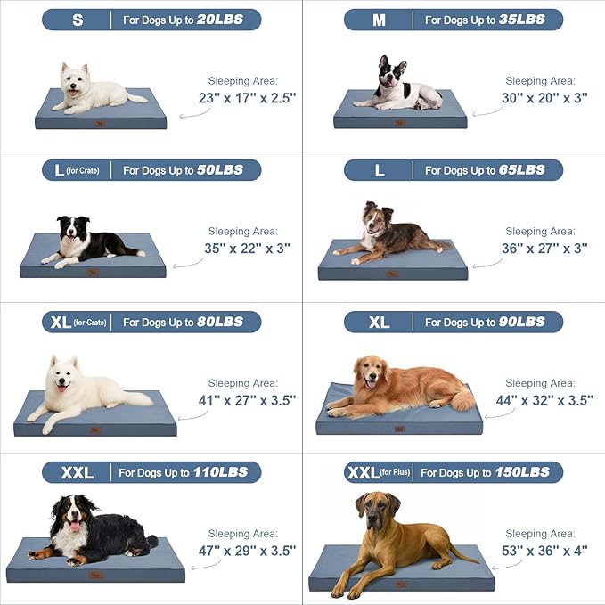 Dog Beds for Large Dogs, Orthopedic Dog Bed for Extra Large Dogs, Big Waterproof Pet Bed with Washable Removable Oxford Cover, Blue