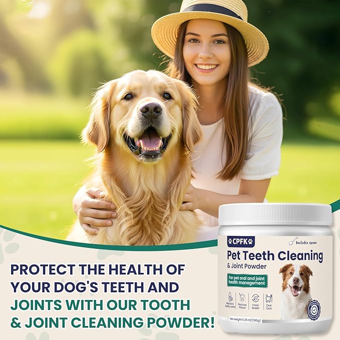 Dental Cleaning Joint Powder for Dogs - 6.35OZ Dog Dental Cleaning Powder with Probiotics to Lighten Bad Breath and Control Plaque Tartar Supports Dog Dental Care and Joint Health