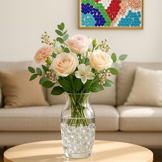 FUTUREPLUSX 1Lb Flat Glass Marbles, Clear Flat Gems Transparent Aquarium Pebbles Vase Filler Beads Table Scatters