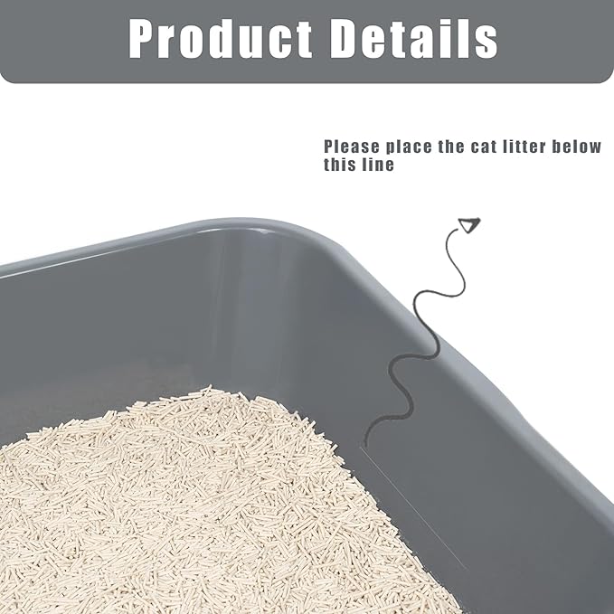 1 Pack of Extra Large Cat Litter Box (ABS Material), Low Entry Senior Litter Pen for Geriatric Kitty Big Cats, Jumbo Pet Safe Litter Boxes Tray for Indoor Pets Potty (Gray, 24" L x 20" W)